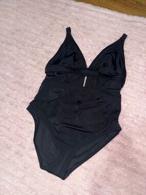 Black One-Piece Swimsuit with Mesh Insets